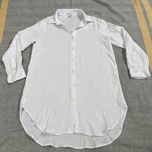 J.Crew White Crinkle Button-Down Tunic Shirt – NWT - Picture 2 of 7